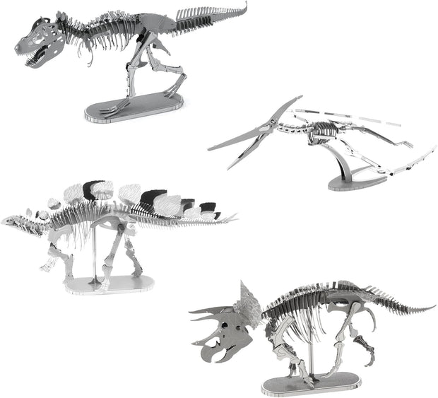 Metal 3D Dinosaur Model Kit – 4-Piece Set (T-Rex, Stegosaurus, Triceratops, Pteranodon)