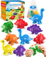 Dino ABC Match - Double-Sided Letter Learning Game for Toddlers 3-5 Years | Montessori Alphabet Toy with Storage