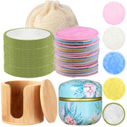 Eco-Friendly Reusable Makeup Remover Pads Set – 10-Pack Soft Bamboo Pads with Holder, Storage Tin & Laundry Bag | Gentle for All Skin Types