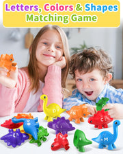 Dino ABC Match - Double-Sided Letter Learning Game for Toddlers 3-5 Years | Montessori Alphabet Toy with Storage