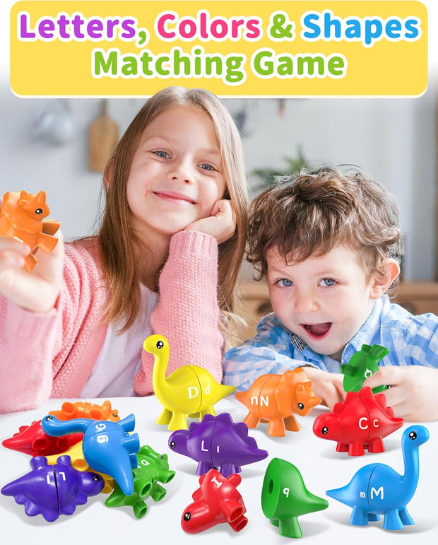 Dino ABC Match - Double-Sided Letter Learning Game for Toddlers 3-5 Years | Montessori Alphabet Toy with Storage