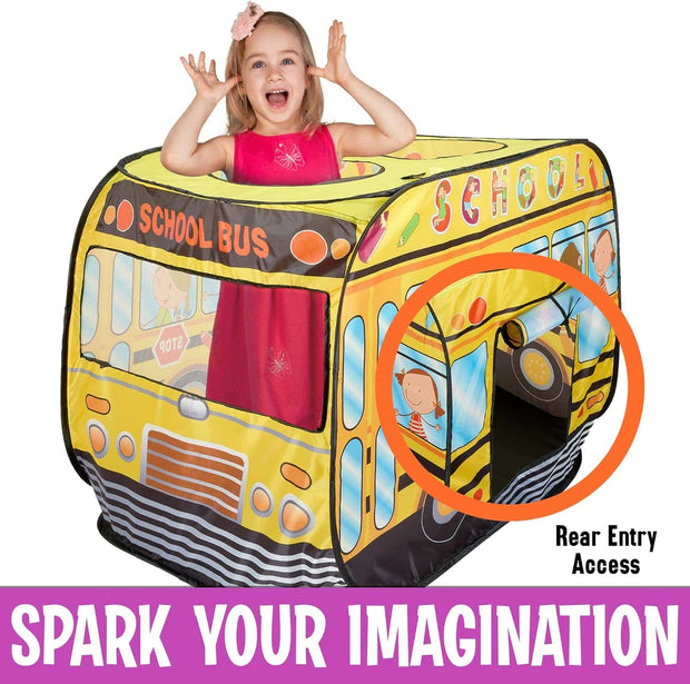 Pop-Up Musical School Bus Play Tent for Kids – Interactive Indoor/Outdoor Toddler Tent with Sounds, Carry Bag & Easy Setup