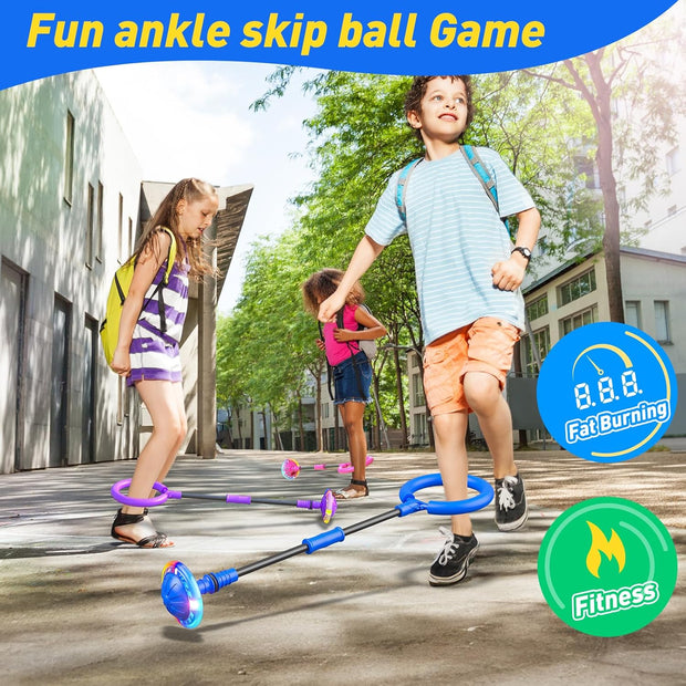 LED Ankle Skip Ball for Kids 2 Pack - Interactive Jump Rope with Counter, Timer & Calorie Tracker