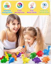 Dino ABC Match - Double-Sided Letter Learning Game for Toddlers 3-5 Years | Montessori Alphabet Toy with Storage