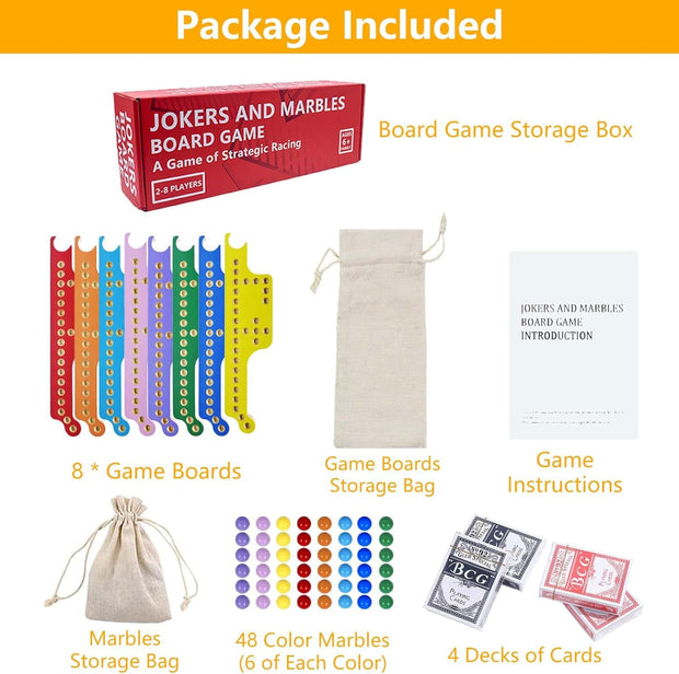 Jokers & Marbles: The Ultimate Strategy Board Game Set for 2-8 Players | Family Fun & Team Challenge