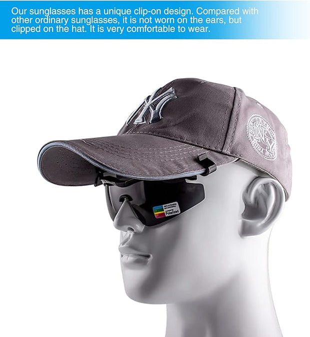 TerraShield Clip-On Cap Sunglasses - Polarized, UV Protection for Outdoor Sports (Fishing, Cycling, Running, Hiking) - Black