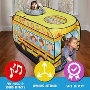 Pop-Up Musical School Bus Play Tent for Kids – Interactive Indoor/Outdoor Toddler Tent with Sounds, Carry Bag & Easy Setup