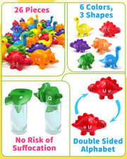 Dino ABC Match - Double-Sided Letter Learning Game for Toddlers 3-5 Years | Montessori Alphabet Toy with Storage