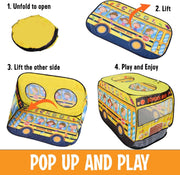Pop-Up Musical School Bus Play Tent for Kids – Interactive Indoor/Outdoor Toddler Tent with Sounds, Carry Bag & Easy Setup