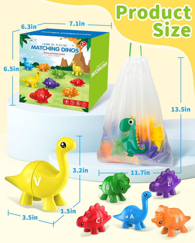 Dino ABC Match - Double-Sided Letter Learning Game for Toddlers 3-5 Years | Montessori Alphabet Toy with Storage