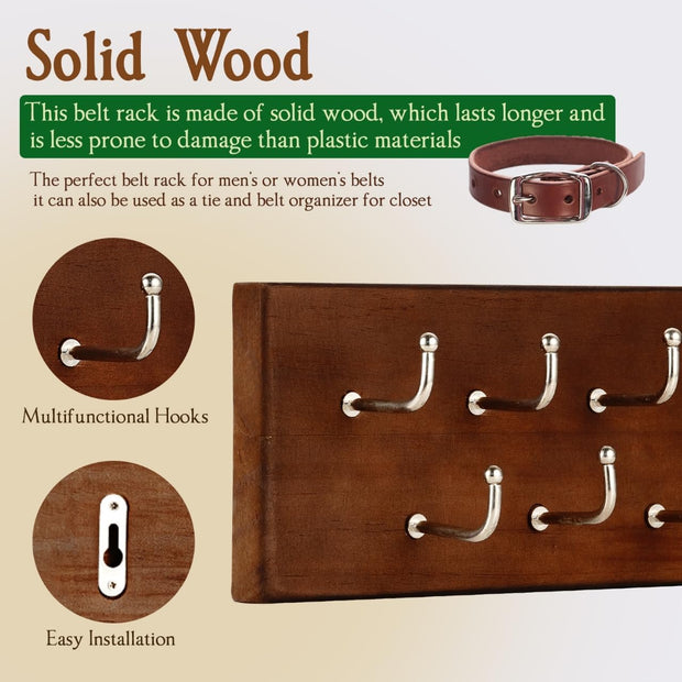 ProWall Belt & Tie Organizer - Solid Wood & Metal Hanger (Holds 28+ Belts)